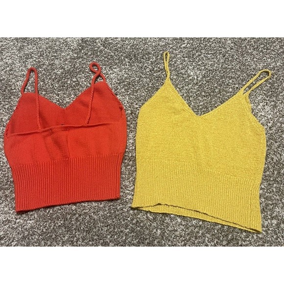 Two Forever 21 Cropped Knit Sweater Tank Tops Orange And Yellow. Size Medium. - Picture 2 of 11